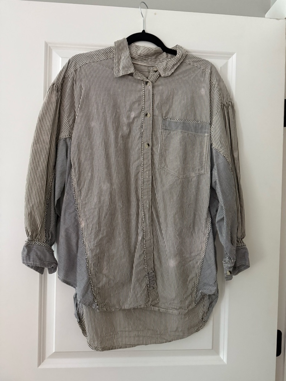 Free People We The Free Striped Button-Down Shirt in Black and White